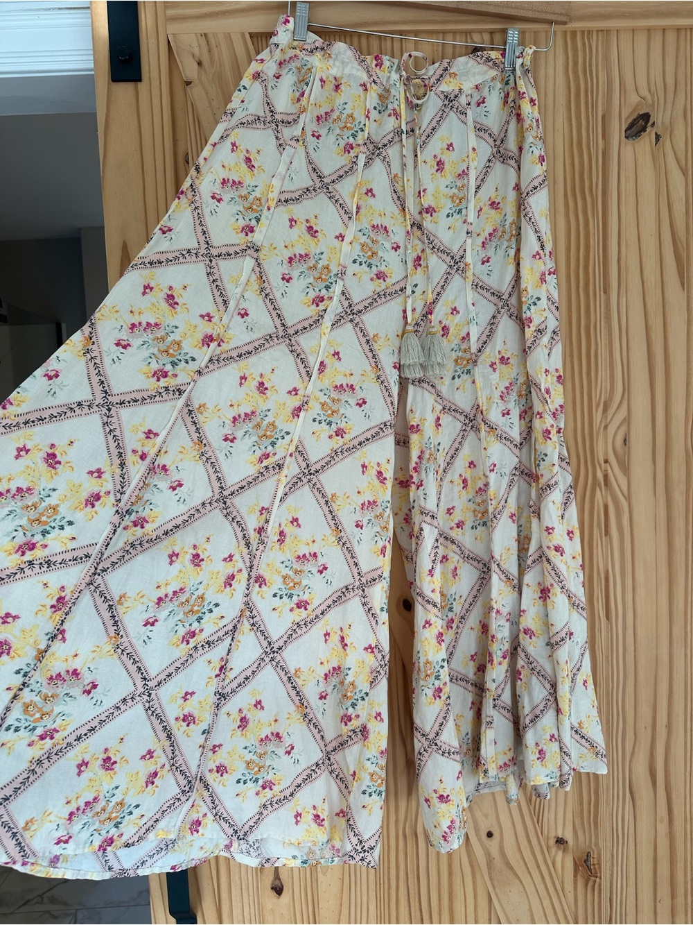 Free People Cream Floral Wide Leg Pants